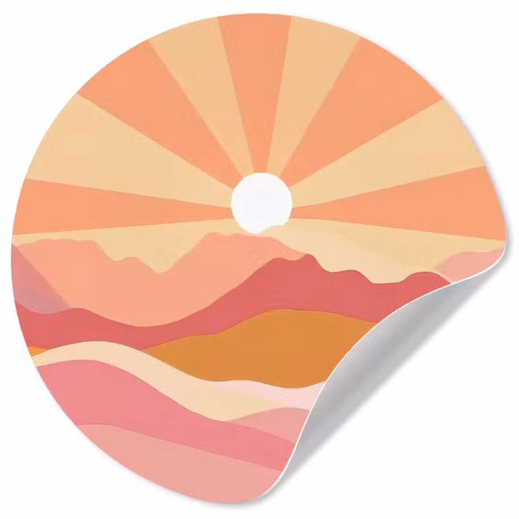 Bergen - Abstract - Zonnestralen - Roze Wandcirkel behangsticker klein -3d