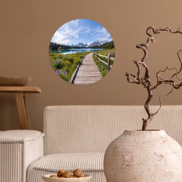 Bergen - Meer - Landschap - Blauw Wandcirkel behangsticker klein -sfeer1
