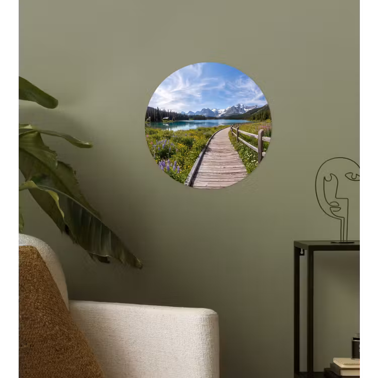 Bergen - Meer - Landschap - Blauw Wandcirkel behangsticker klein -sfeer2