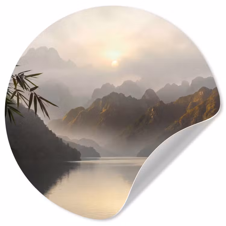 Bergen - Water - Mist - Natuur - Landschap Wandcirkel behangsticker klein -3d
