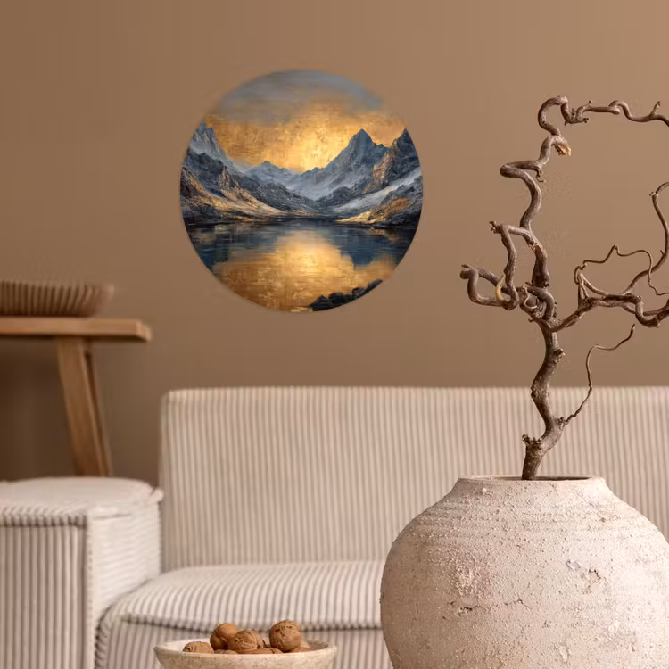 Berglandschap met Gouden Zonsondergang Wandcirkel behangsticker klein -sfeer1