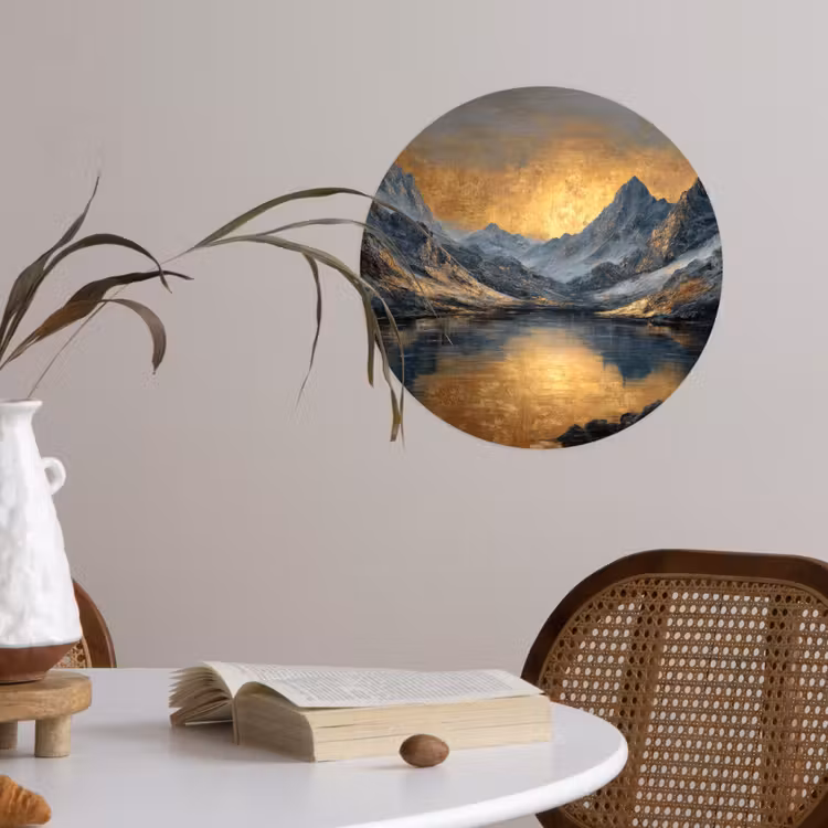 Berglandschap met Gouden Zonsondergang Wandcirkel behangsticker klein -sfeer3