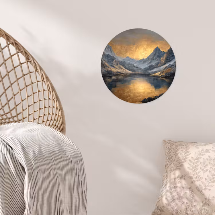 Berglandschap met Gouden Zonsondergang Wandcirkel behangsticker klein -sfeer4
