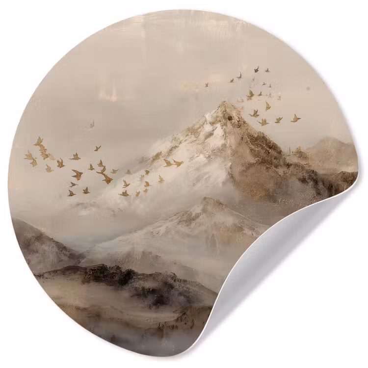 Berglandschap - Mist - Penseelstreken Wandcirkel behangsticker klein -3d