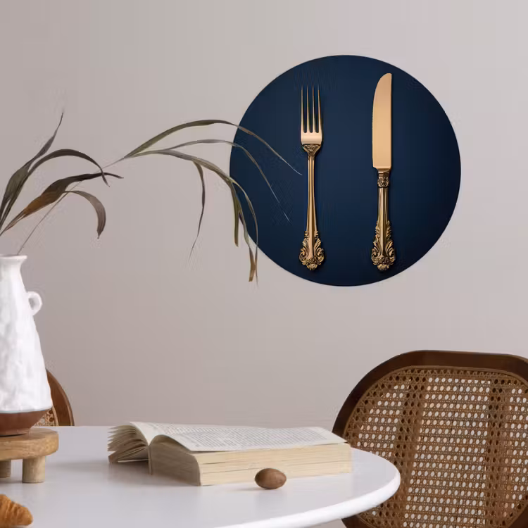 Bestek - Donkerblauw - Goud Wandcirkel behangsticker klein -sfeer3