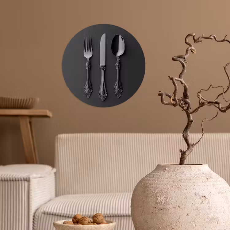 Bestek - Zwart Wandcirkel behangsticker klein -sfeer1