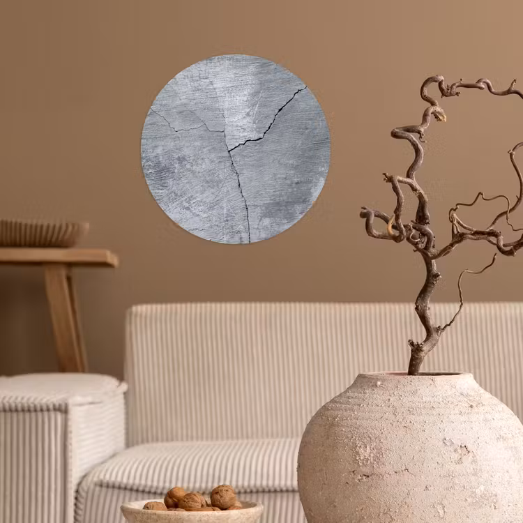 Beton - Grijs - Scheur Wandcirkel behangsticker klein -sfeer1