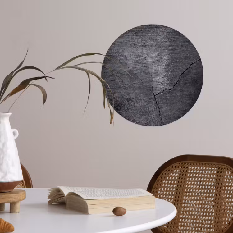 Beton - Zwart - Scheur Wandcirkel behangsticker klein -sfeer3