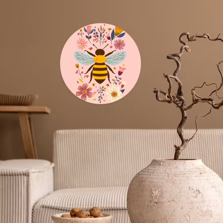 Bij - Geel - Bloemen - Kleurrijk Wandcirkel behangsticker klein -sfeer1