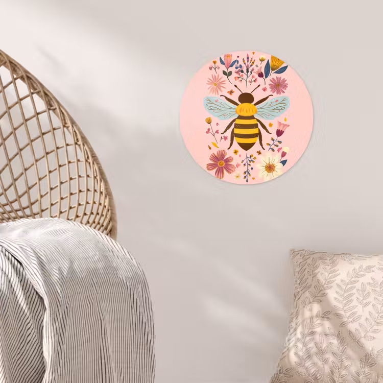 Bij - Geel - Bloemen - Kleurrijk Wandcirkel behangsticker klein -sfeer4