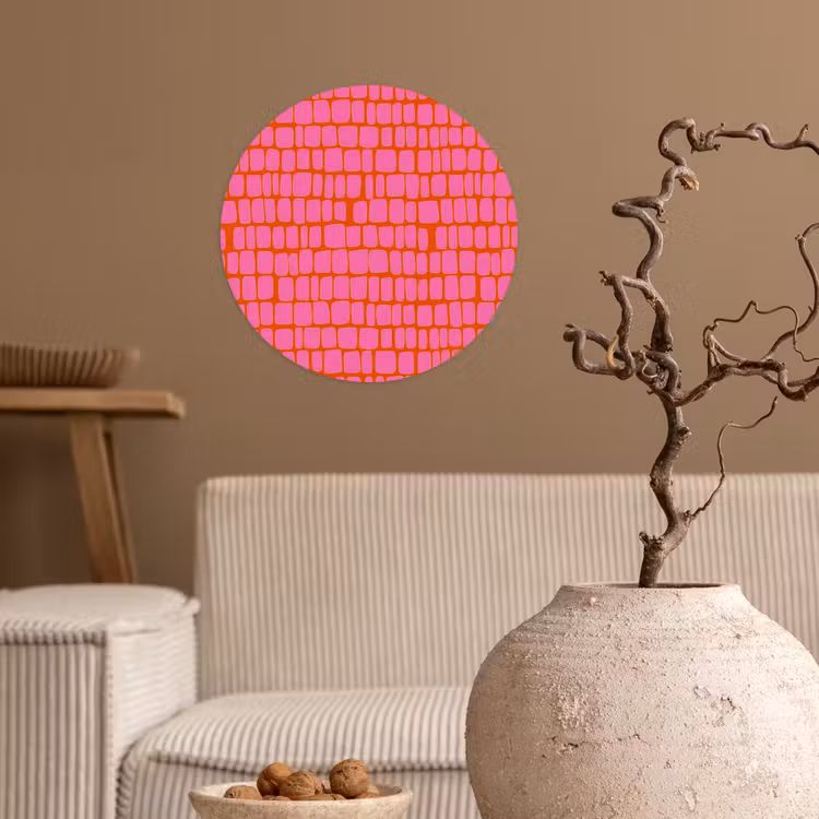 Organisch - Raster - Roze Wandcirkel behangsticker klein 186 -sfeer1