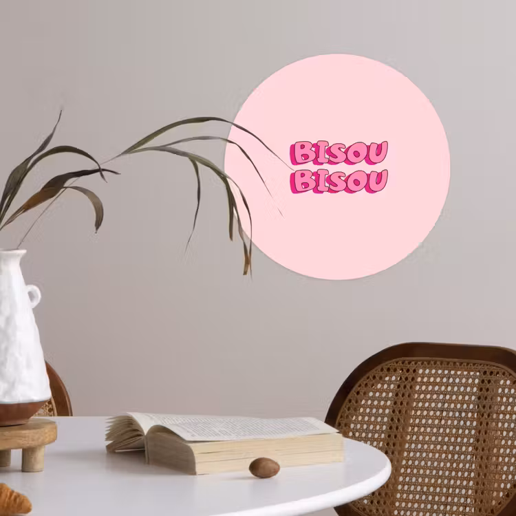 Bisou - Roze - Schaduw Wandcirkel behangsticker klein -sfeer3