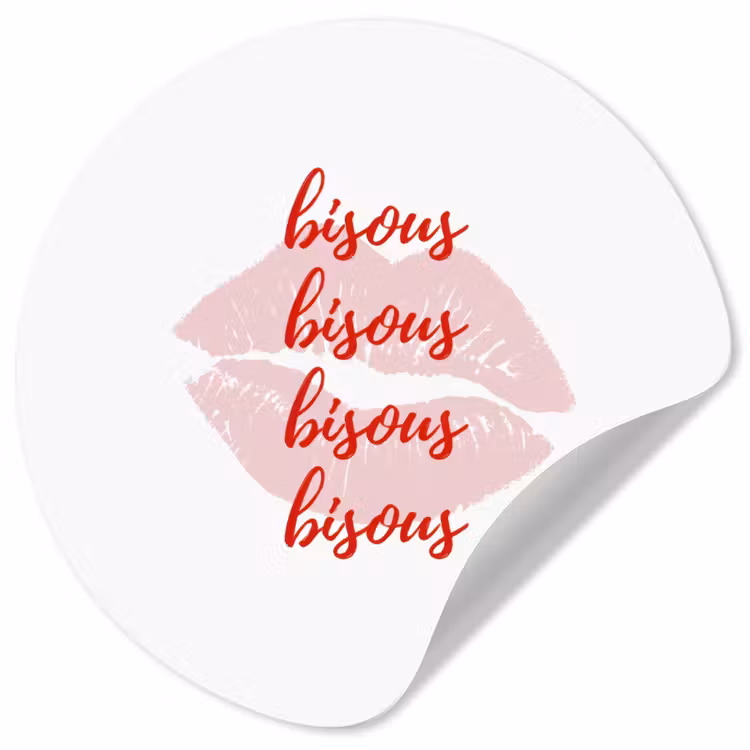 Bisous - Lip - Wit - Rood Wandcirkel behangsticker klein -3d