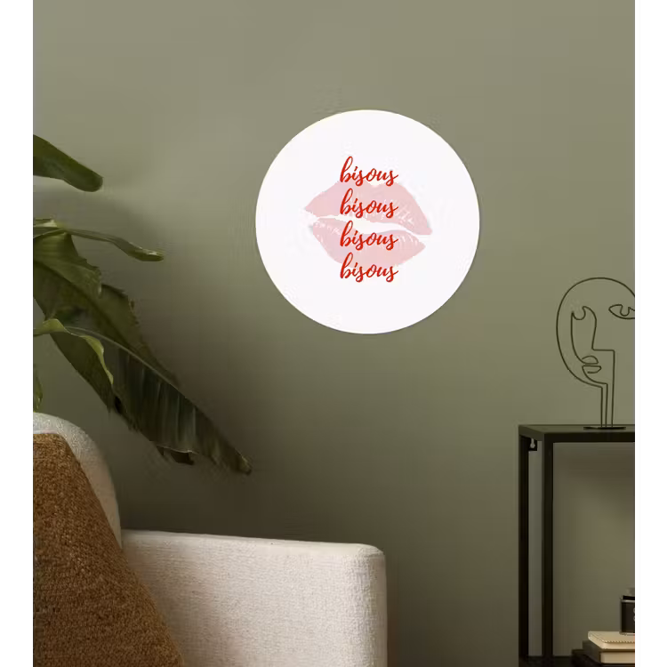 Bisous - Lip - Wit - Rood Wandcirkel behangsticker klein -sfeer2