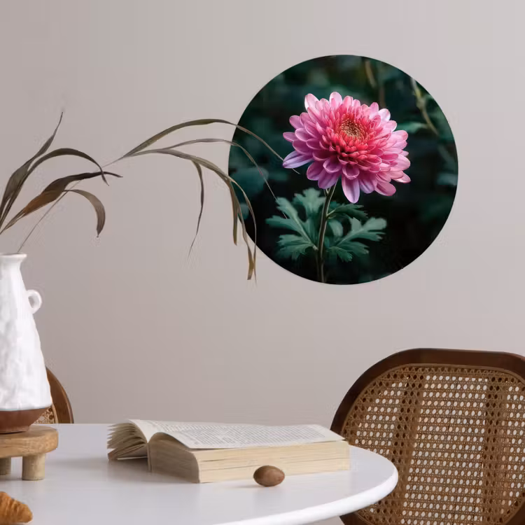 Blad - Chrysant - Roze - Schaduw Wandcirkel behangsticker klein -sfeer3