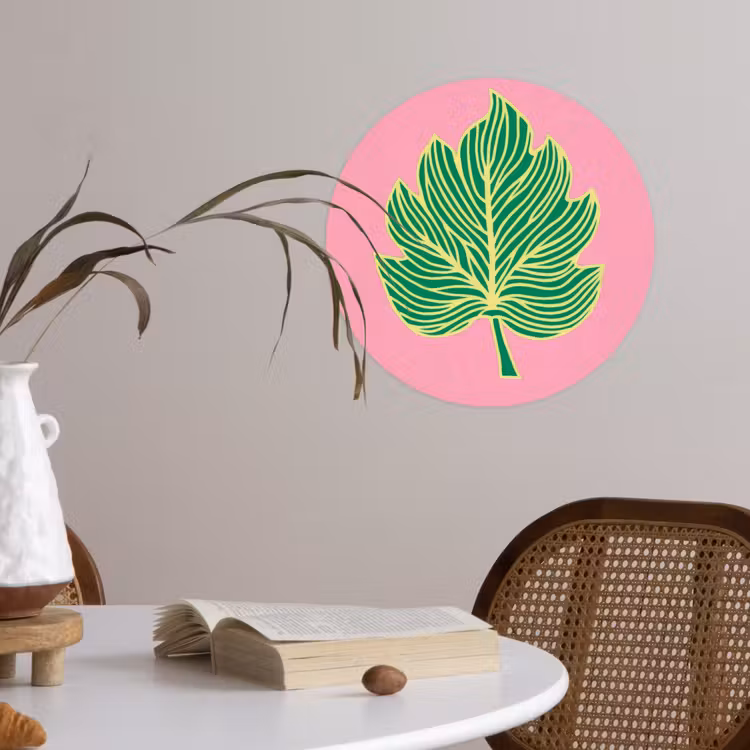 Blad - Groen - Illustratie - Minimalistisch Wandcirkel behangsticker klein -sfeer3