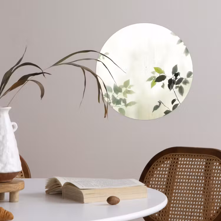 Blad - Schaduw - Natuur - Abstract - Groen Wandcirkel behangsticker klein -sfeer3