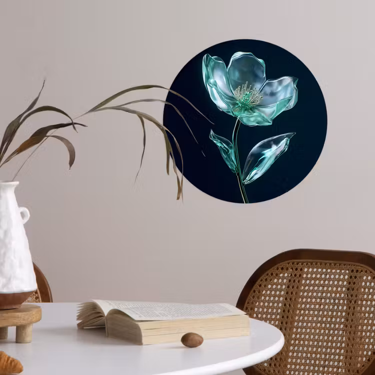 Bladeren - Bloem - Glazen - Donkerblauw Wandcirkel behangsticker klein -sfeer3