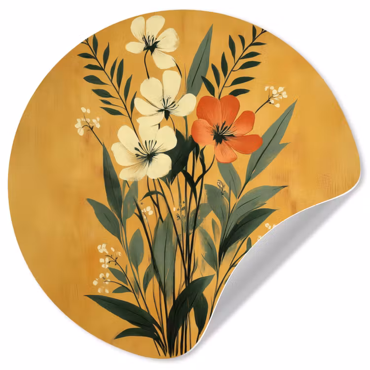 Bladeren - Boeket - Bloemen - Geel Wandcirkel behangsticker klein -3d