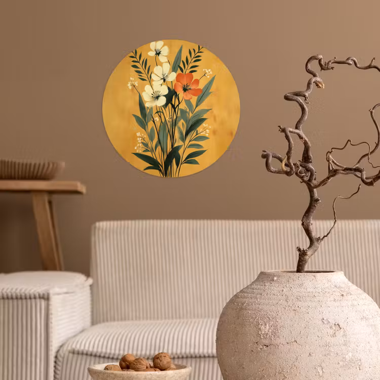 Bladeren - Boeket - Bloemen - Geel Wandcirkel behangsticker klein -sfeer1