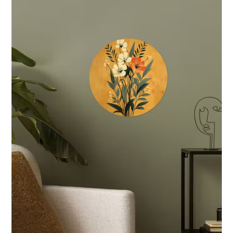 Bladeren - Boeket - Bloemen - Geel Wandcirkel behangsticker klein -sfeer2