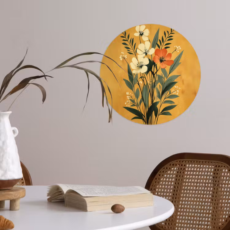 Bladeren - Boeket - Bloemen - Geel Wandcirkel behangsticker klein -sfeer3