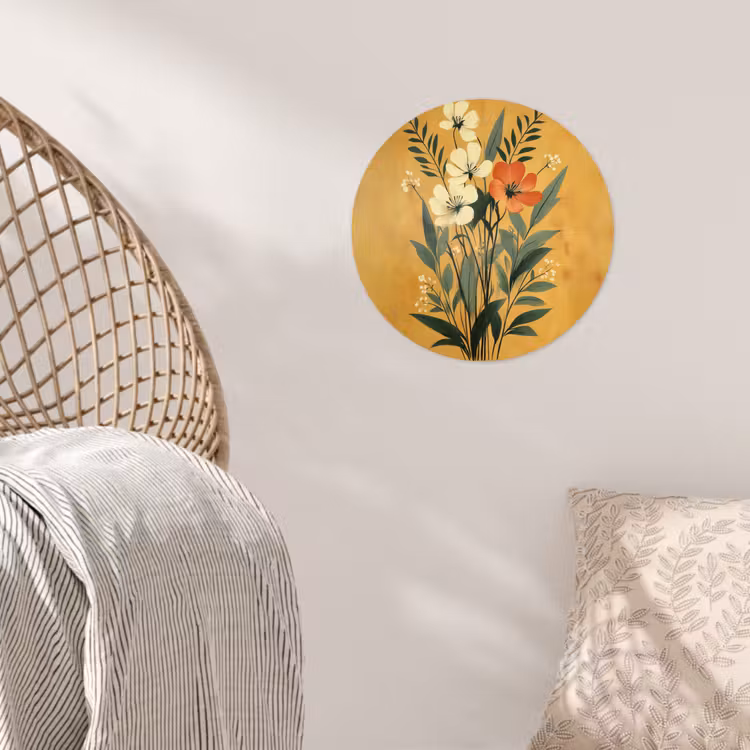 Bladeren - Boeket - Bloemen - Geel Wandcirkel behangsticker klein -sfeer4