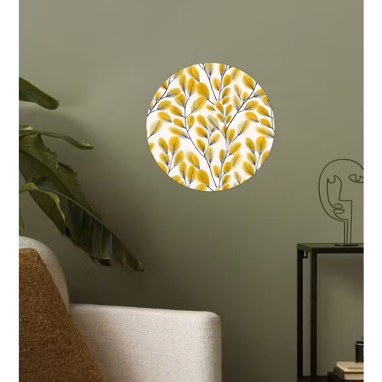 Bladeren - Botanisch - Elegant - Geel - Zwart Wandcirkel behangsticker klein 186 -sfeer2