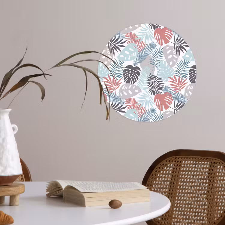 Bladeren - Jungle - Pastel - Tropisch Wandcirkel behangsticker klein -sfeer3