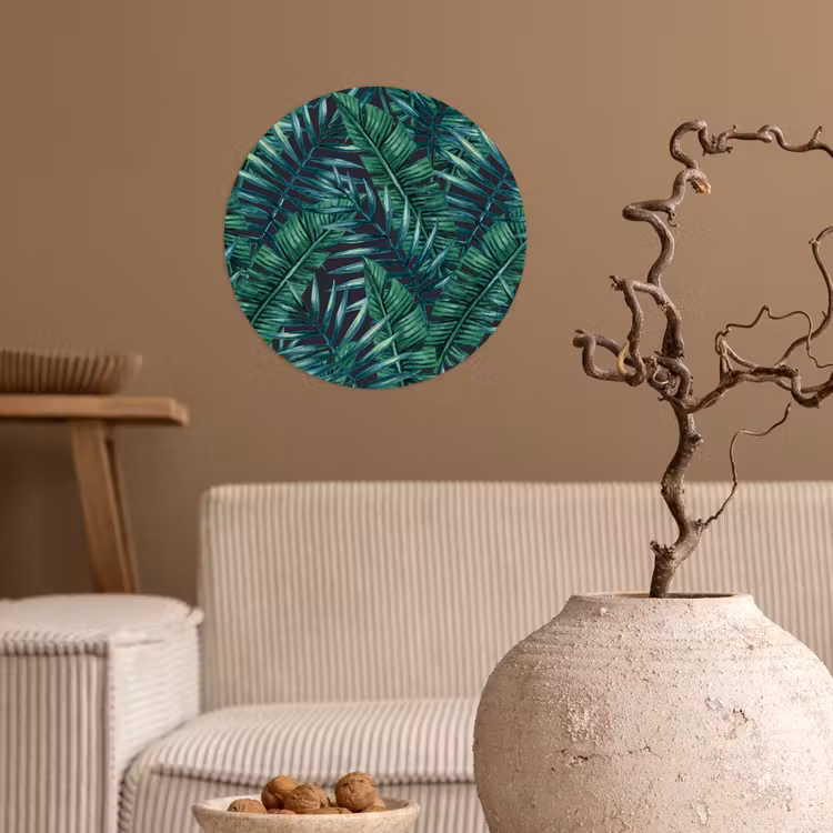 Bladeren - Inductie beschermer - Jungle - Tropical Wandcirkel behangsticker klein -sfeer1