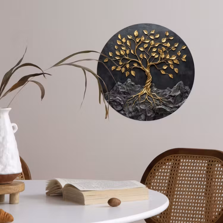Bladeren - Goud - Boom - Rots Wandcirkel behangsticker klein -sfeer3
