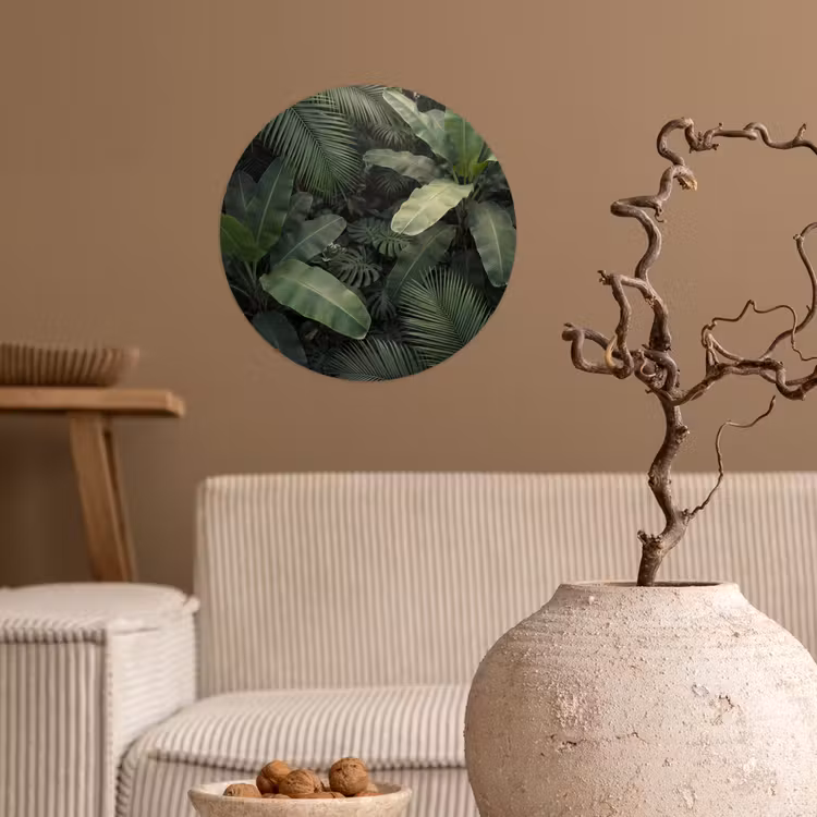 Bladeren - Groen - Tropisch - Natuur Wandcirkel behangsticker klein -sfeer1