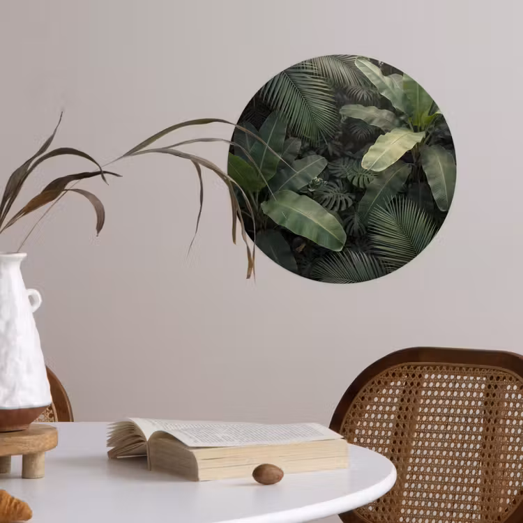 Bladeren - Groen - Tropisch - Natuur Wandcirkel behangsticker klein -sfeer3