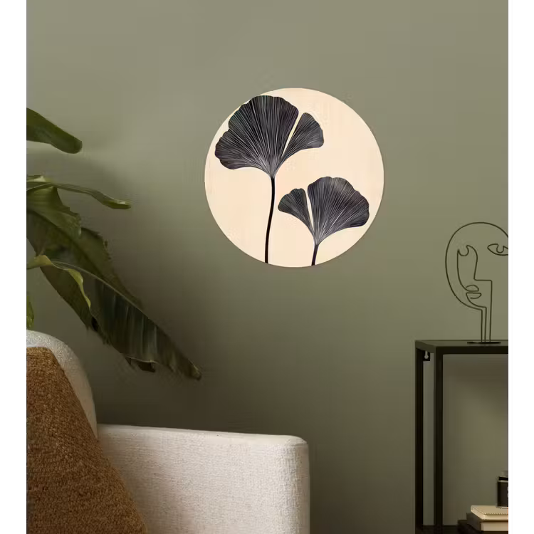 Bladeren - Minimalistisch - Zwart Wandcirkel behangsticker klein -sfeer2