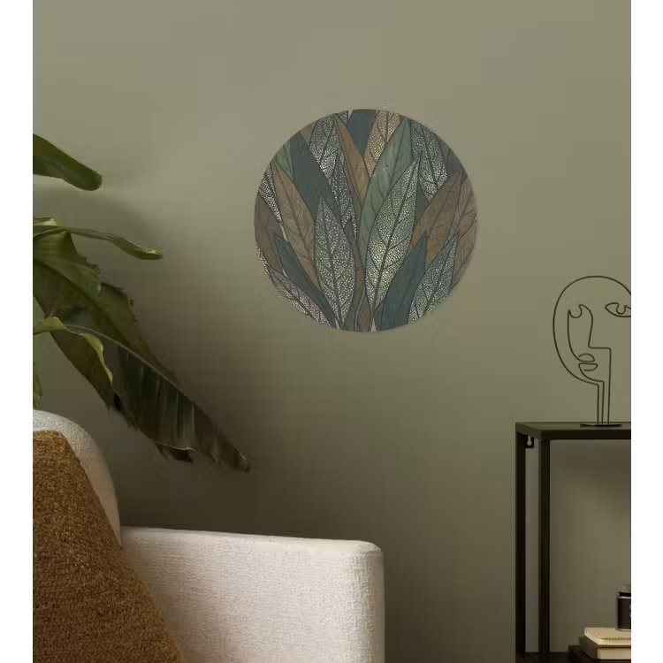 Bladeren - Patroon - Gestippeld - Natuur - Groen Wandcirkel behangsticker klein -sfeer2