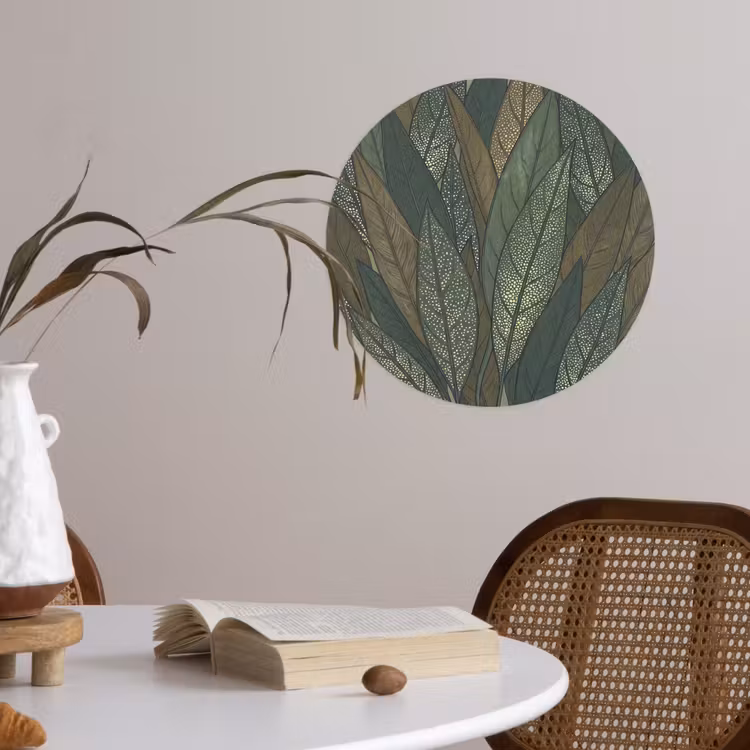 Bladeren - Patroon - Gestippeld - Natuur - Groen Wandcirkel behangsticker klein -sfeer3