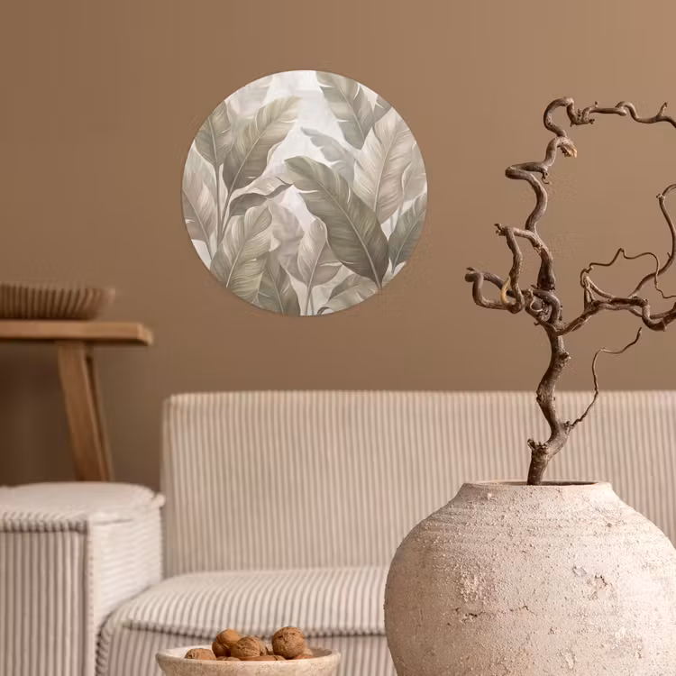 Bladeren - Tropisch - Natuur - Abstract - Beige Wandcirkel behangsticker klein -sfeer1