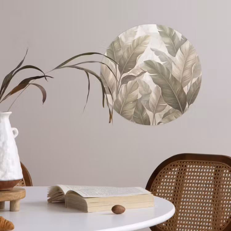 Bladeren - Tropisch - Natuur - Abstract - Beige Wandcirkel behangsticker klein -sfeer3