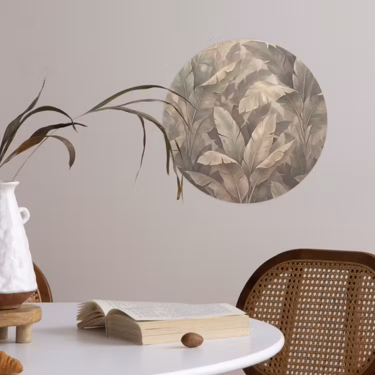 Bladeren - Tropisch - Natuur - Modern - Beige Wandcirkel behangsticker klein -sfeer3
