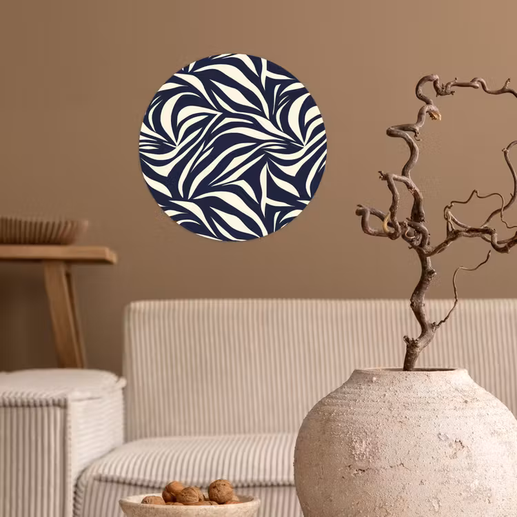 Bladvormen - Blauw - Patroon - Wit Wandcirkel behangsticker klein 186 -sfeer1