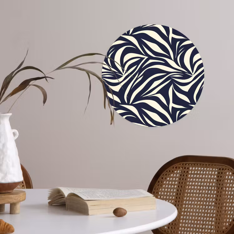 Bladvormen - Blauw - Patroon - Wit Wandcirkel behangsticker klein 186 -sfeer3