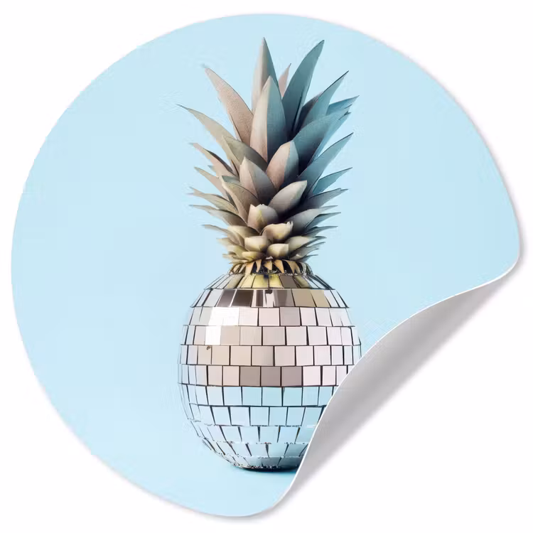Blauw - Ananas - Disco - Discobal Wandcirkel behangsticker klein -3d