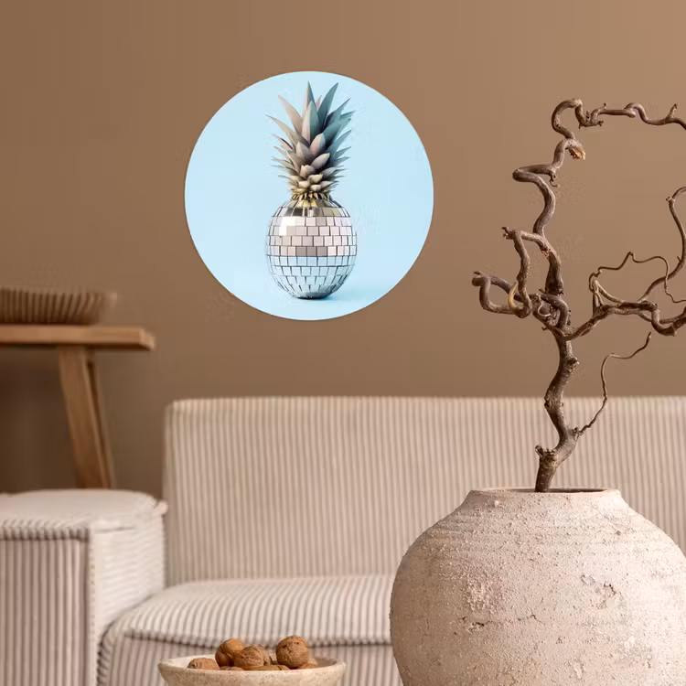 Blauw - Ananas - Disco - Discobal Wandcirkel behangsticker klein -sfeer1