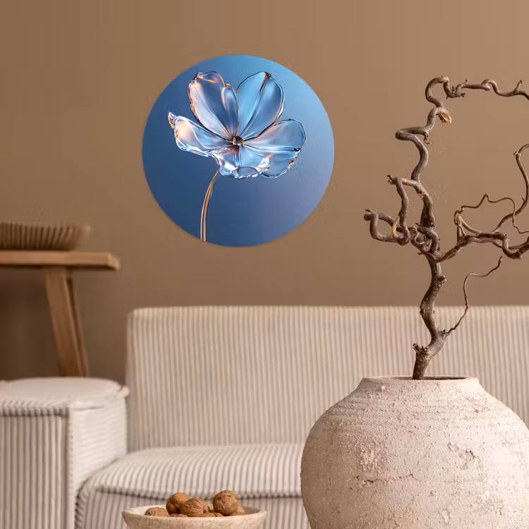 Blauw - Bloem - Glazen - Sierlijk Wandcirkel behangsticker klein -sfeer1