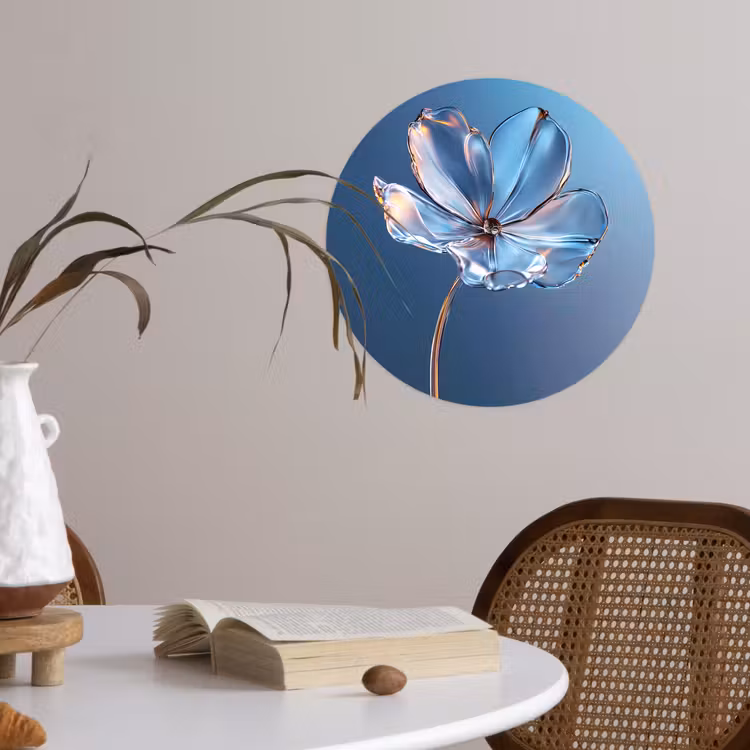 Blauw - Bloem - Glazen - Sierlijk Wandcirkel behangsticker klein -sfeer3