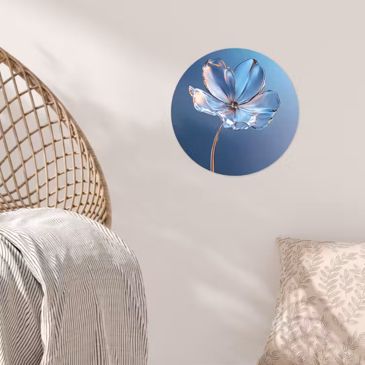Blauw - Bloem - Glazen - Sierlijk Wandcirkel behangsticker klein -sfeer4