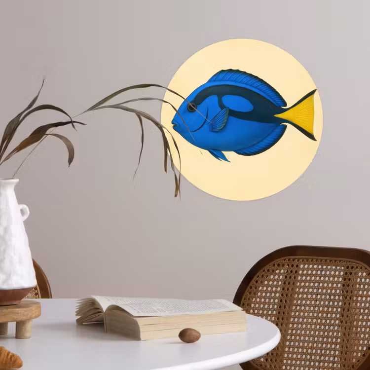 Blauw - Dory - Vis - Staartvin Wandcirkel behangsticker klein -sfeer3