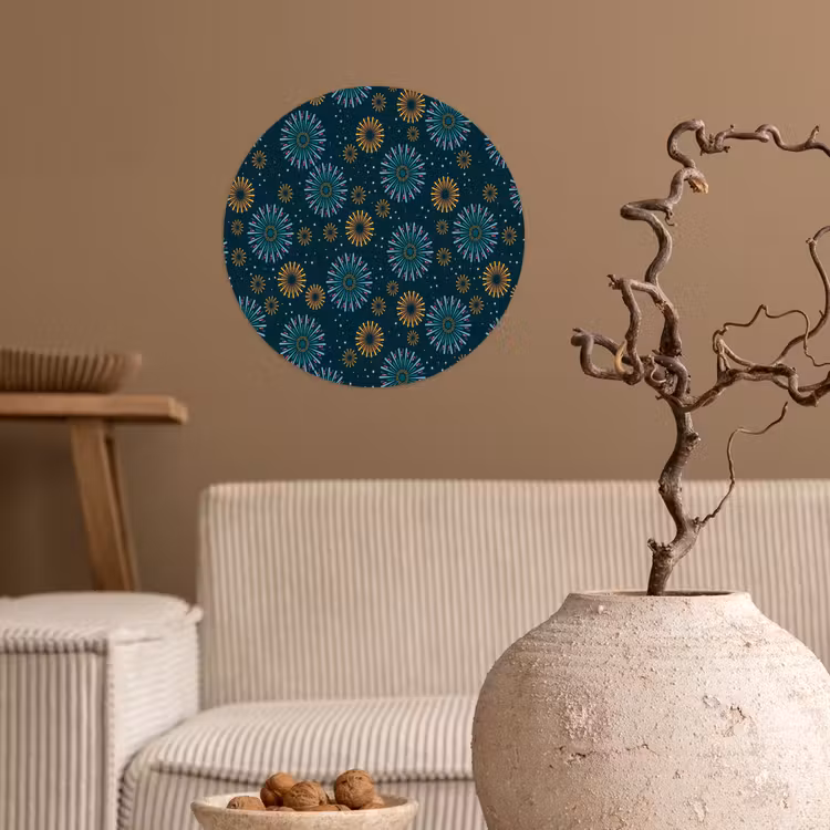 Blauw - Patroon - Retro Wandcirkel behangsticker klein 186 -sfeer1