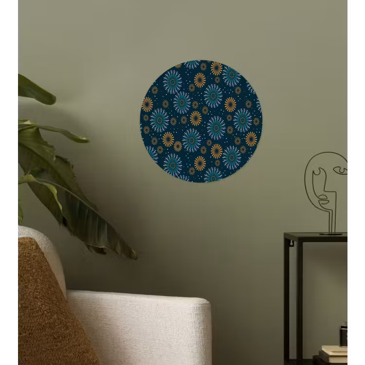 Blauw - Patroon - Retro Wandcirkel behangsticker klein 186 -sfeer2