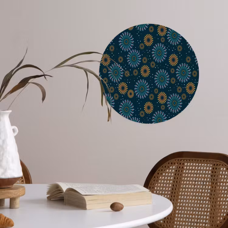 Blauw - Patroon - Retro Wandcirkel behangsticker klein 186 -sfeer3